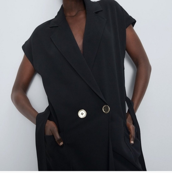 ZARA Suit Style Double Button Midi Dress In Black. Size XS NWOT - Picture 6 of 16